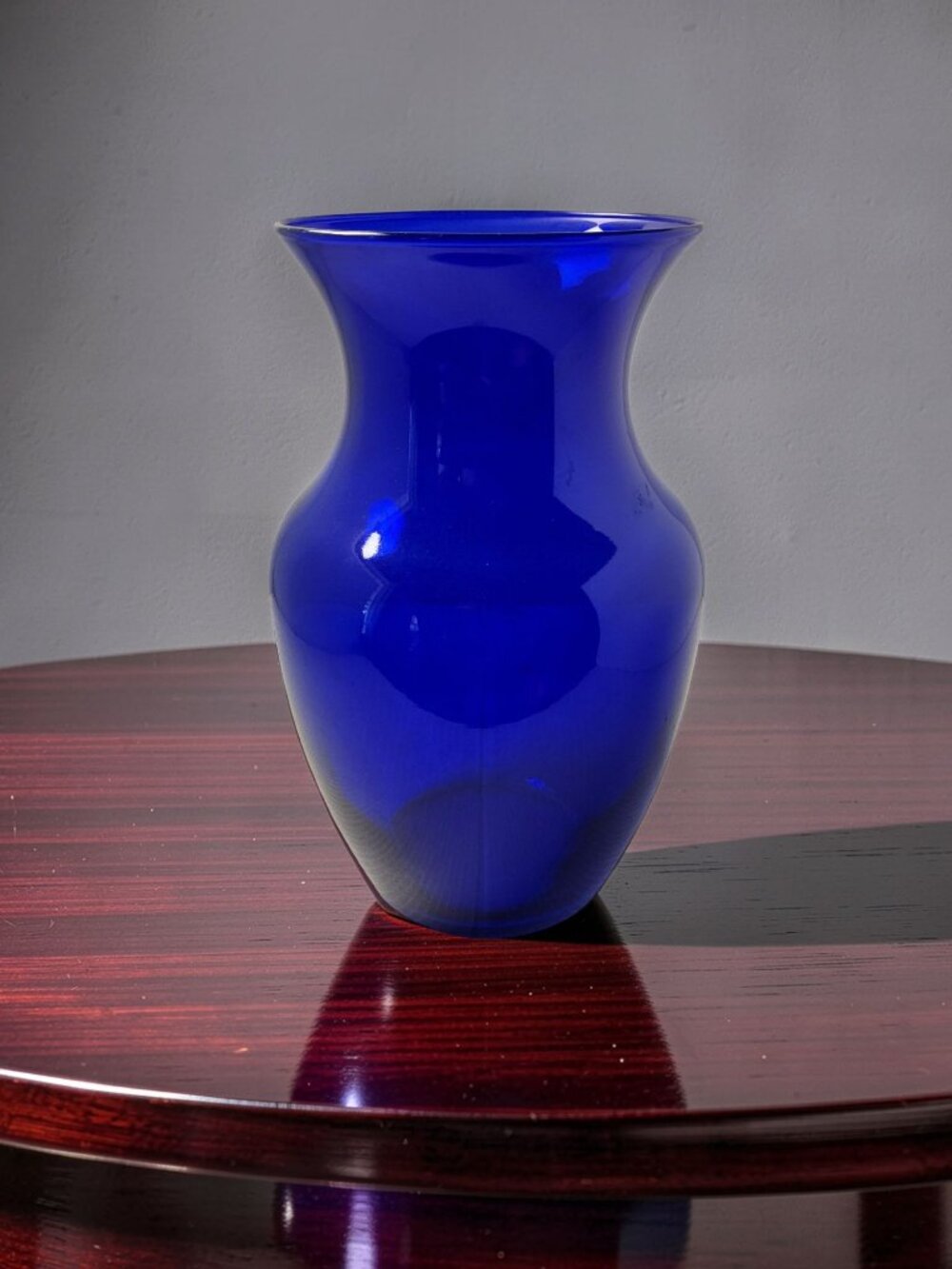Vintage Cobalt Blue Glass Vase Glossy Finish With an Elegant Flared Rim.